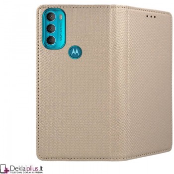 Telone atverčiamas dėklas - auksinės spalvos (telefonams Motorola Moto G71 5G) Telone atverčiamas dėklas - auksinės spalvos (telefonams Motorola Moto G71 5G)